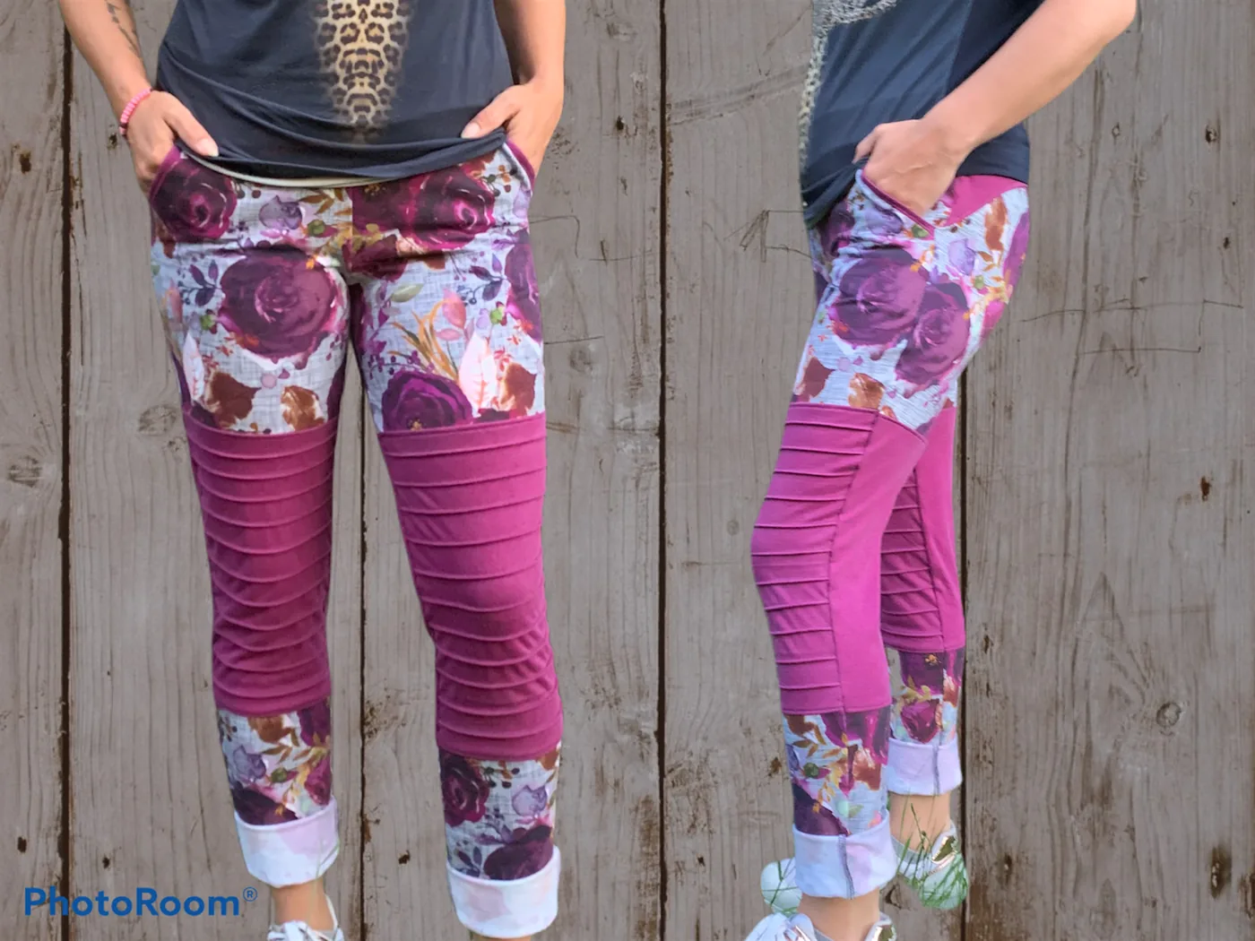 Florale Hose mit Raffdetails